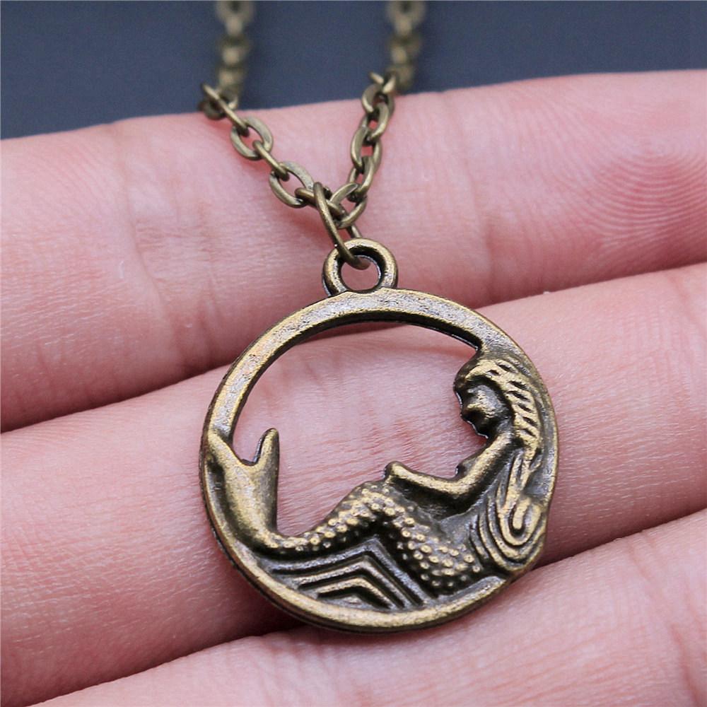 Mermaid Dolphin Ocean Life Pendant Antique Bronze Metal Men Collar Necklace Fashion Gift