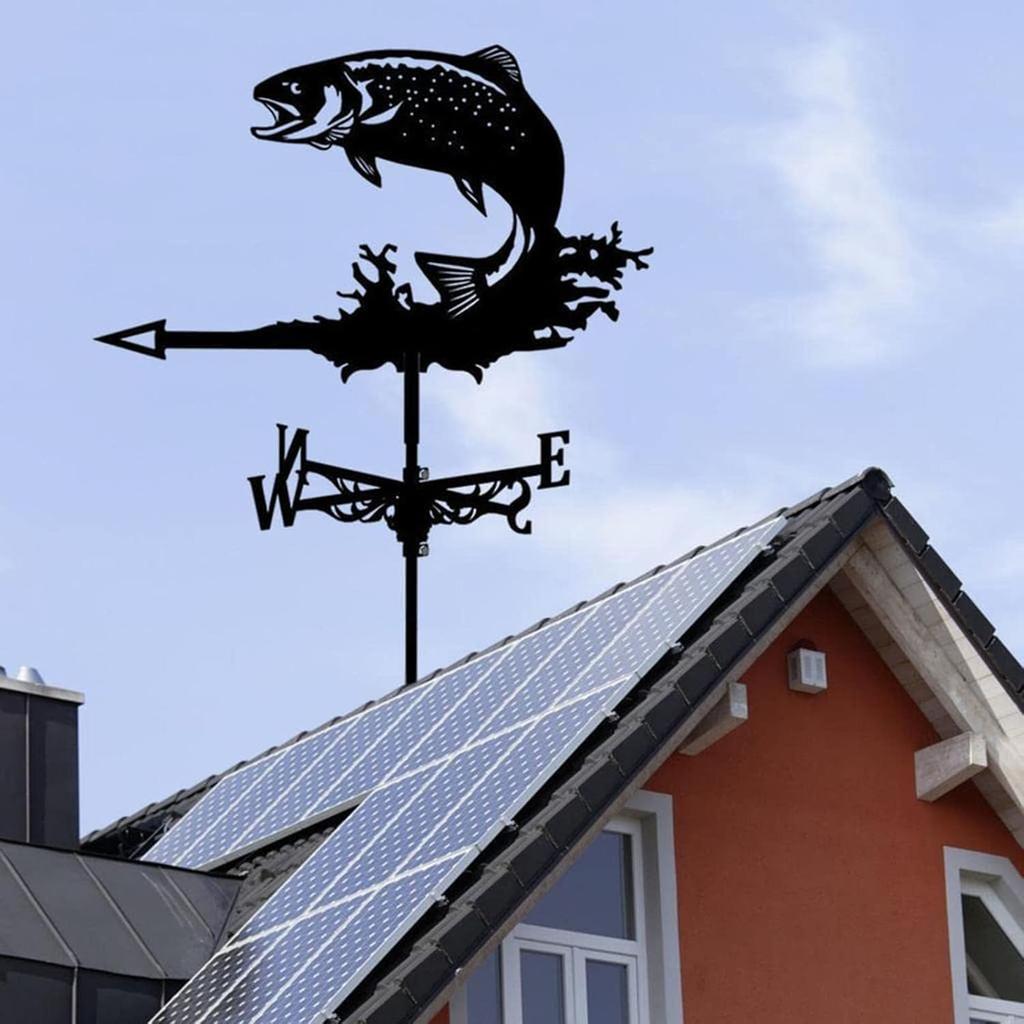 Weathervane Metal Iron Wind Vane Retro Weather Vane Garden Patio Yard Decoration Wind Direction Indicator,Fish