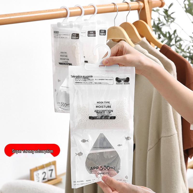 Hanging Moisture Absorbing Dehumidifying Bag for Wardrobe, Anti-Mold Desiccant