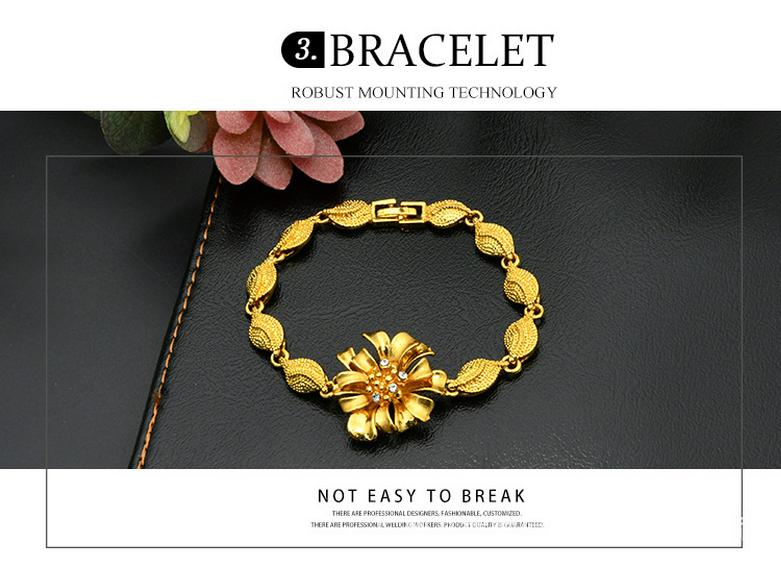 Dubai 24K Gold Bridal Jewelry Set: Necklace, Ring, Earrings, Bracelet