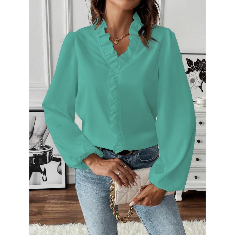 IHUASU Women's Fashion Casual Autumn Winter Long Sleeve V-Neck Blouses & Shirts Elegant