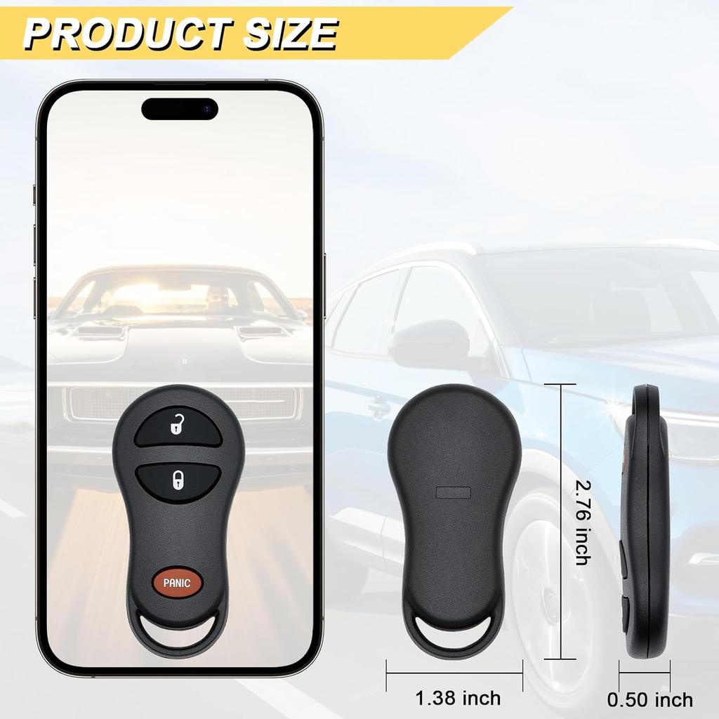 Key Fob Replacement For 2002-2005 Dodge Ram 1500 2500 3500/01-04 Dakota/ 01-03 Durango/ 99-03 Grand Caravan Town & Country/ 99-05 Voyager/ 01-02