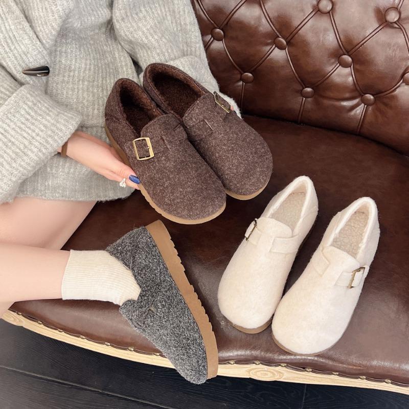 Winter New Women's Shoes Two Wear Fleece Thickened Non-slip Comfortable Warm Bag and Retro Flat Cotton Shoes