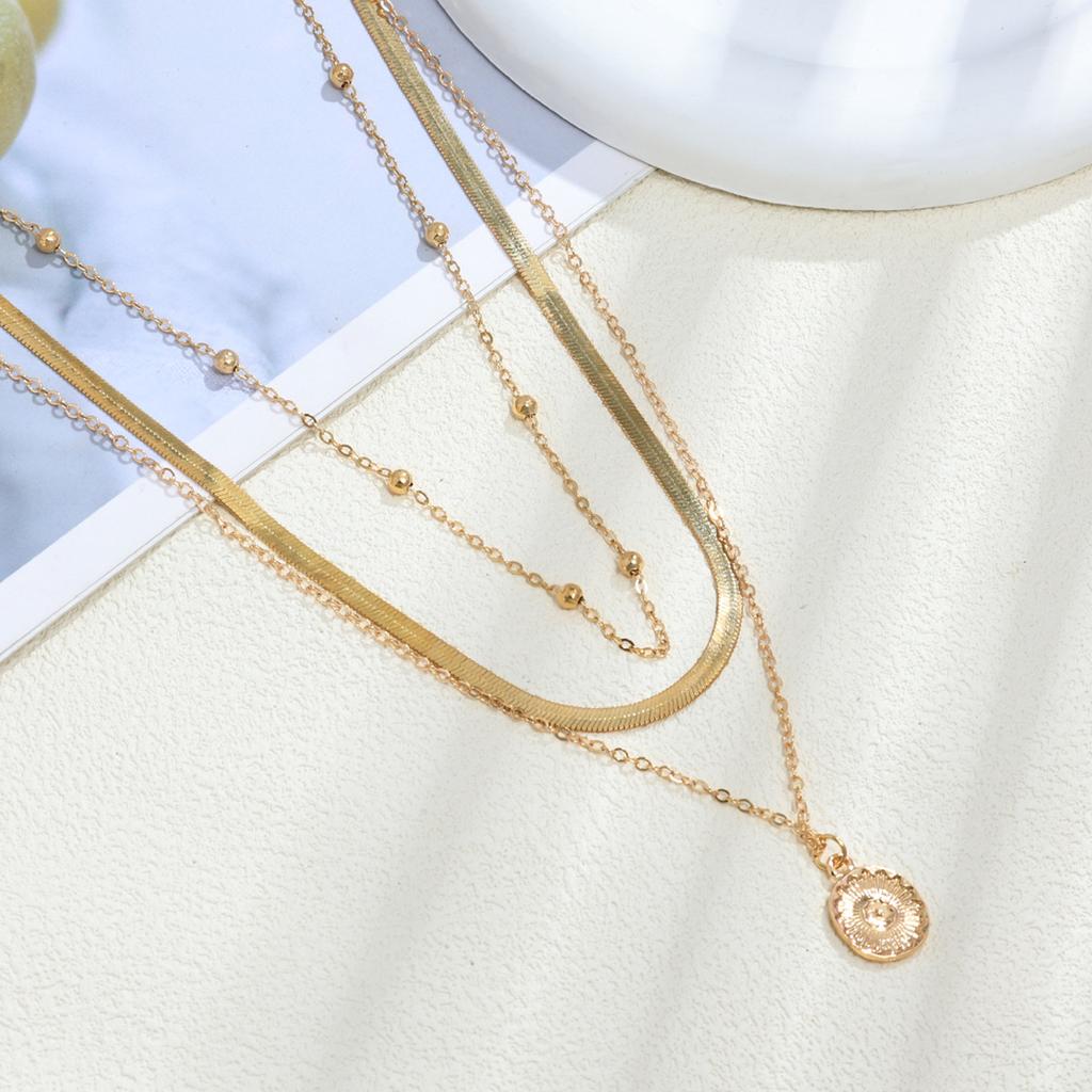 Metal Lotus Pendant Multi-layer Stacked Wearing Versatile Accessories Chain Collarbone Chain