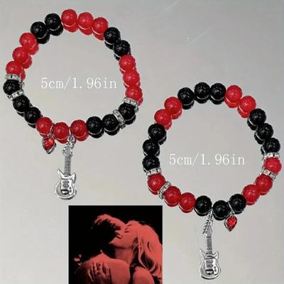 Charm  Red Love Guitar Microphone Beaded Bracelet TV Girl Matching Bracelets Y2k Aesthetics Party Jewelry Accessories Gifts