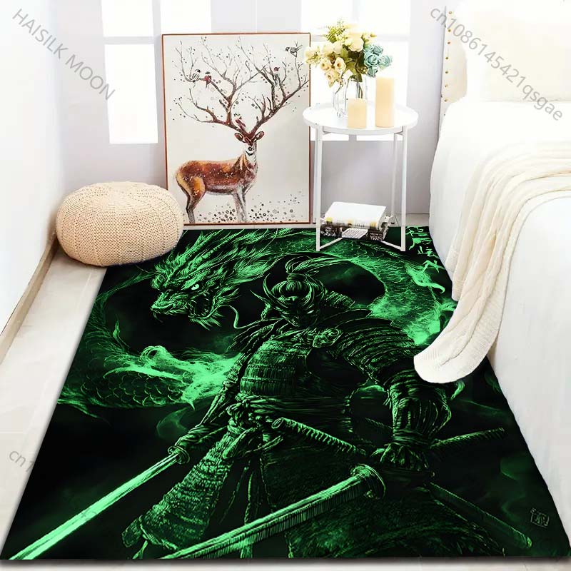Multiple Sizes Samurai and Dragon Art Rug Pattern Carpet for Living Room Bedroom Sofa Home Decor Non-slip Floor Mat Luxury Gift