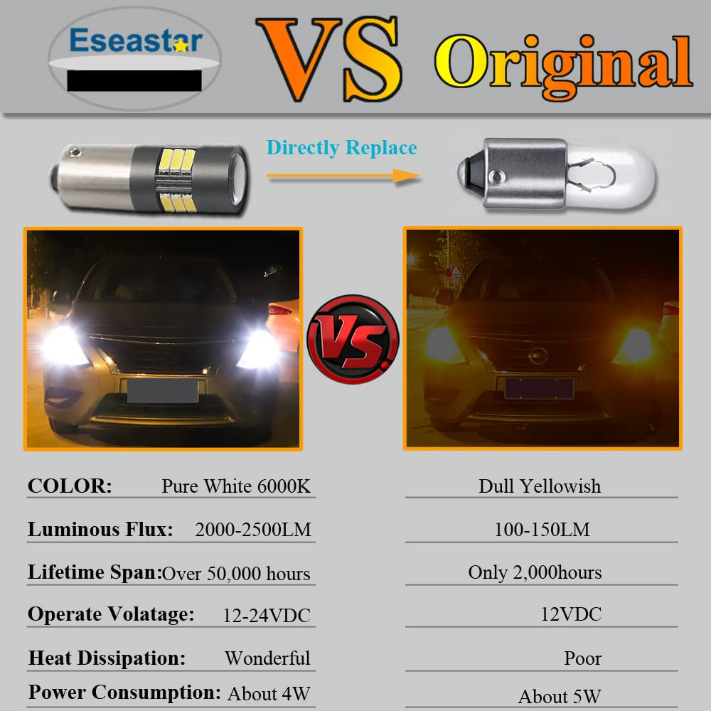 Eseastar BAX9S H6W LED Bulb Explosive White Position Number Light