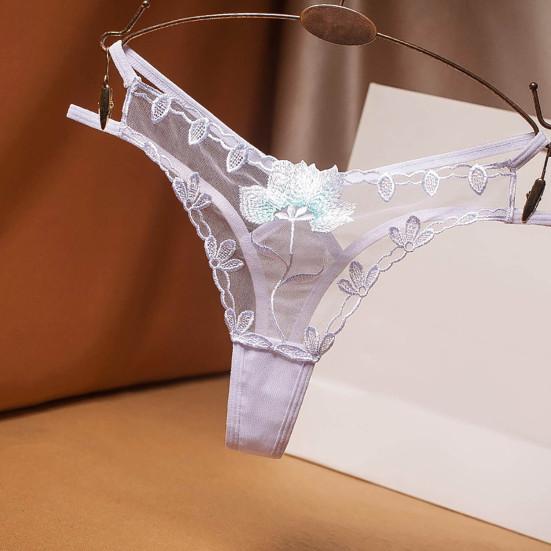 Women Thong Lace Embroidery Color Close Fit Underwear Mesh See Through G-string Briefs Panties