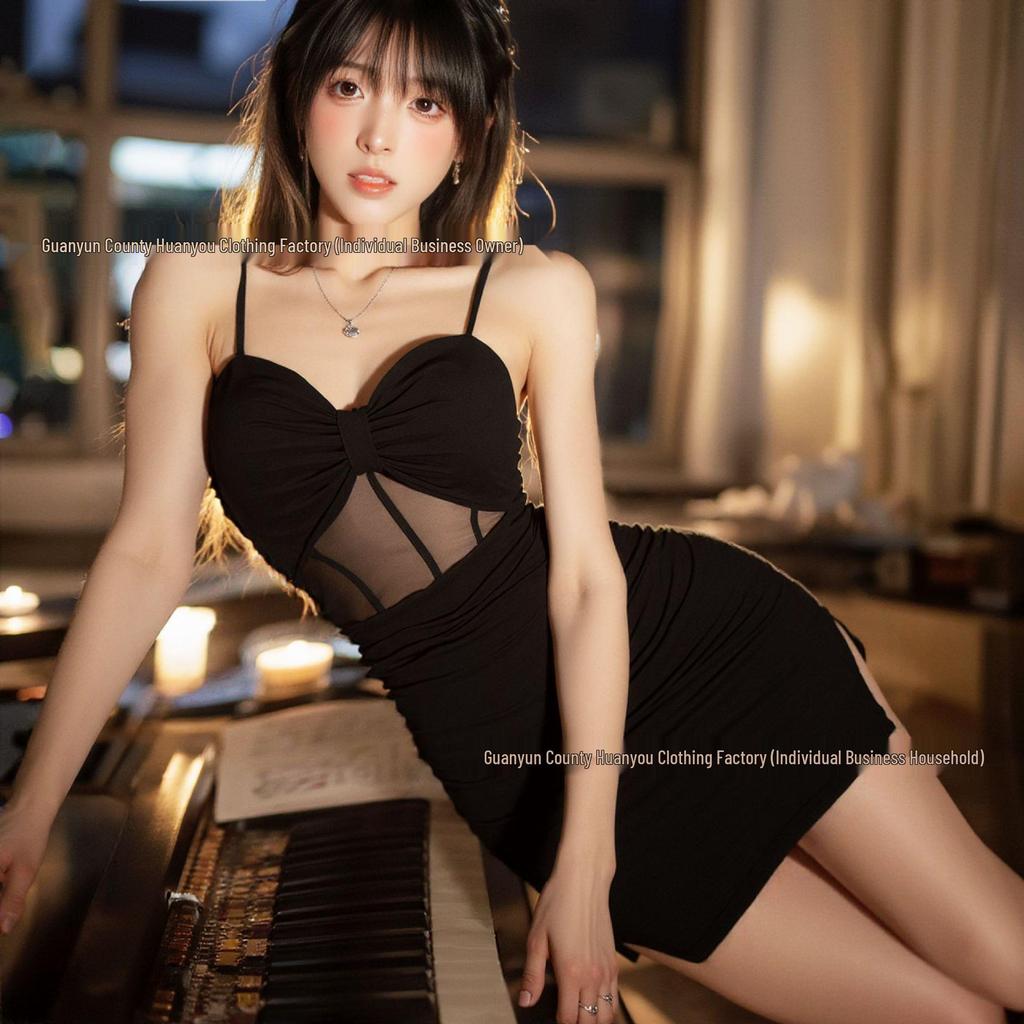 Pure Desire Low-Cut Sexy Nightclub Dress with Chest Pads - Slit Bodycon Mini Skirt