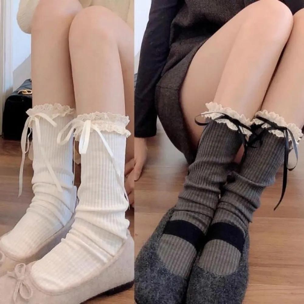 Hollige Hani Women s Lace Ribbon Cotton Mid-Length Socks brown