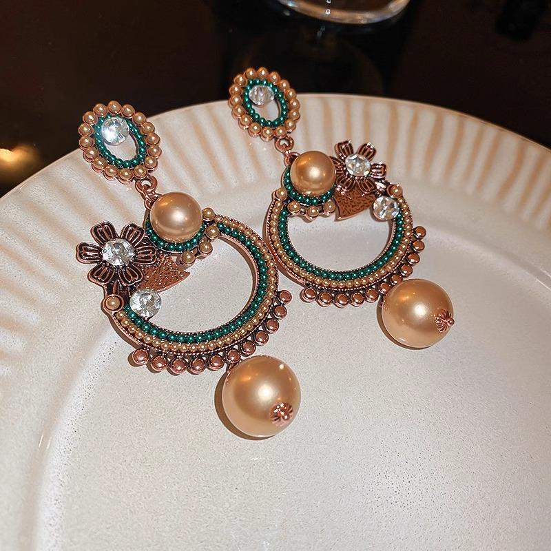 Vintage Exaggerated Oval Earrings - French Chic  Light Luxury  Palace-style  Elegant & High-end Earrings