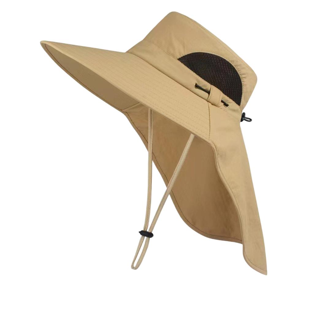 Mens Outdoor Sun Protection Hat Wide Brim Fishing Hat Neck Flap Breathable UV Shield Adjustable Fit Lightweight Design