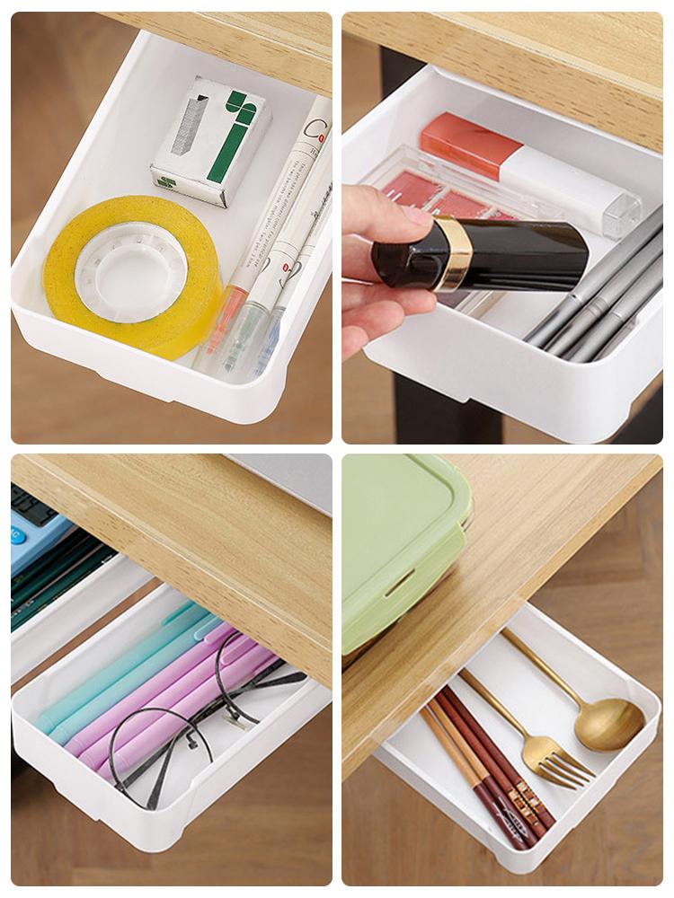 Under The Desk Drawer Type Storage Box Desktop Hidden Hanging Holder Stationery Organizer Office Desk Student Invisible