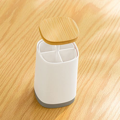 Hygienic Push-type Toothpick Holder, Cotton Swab Holder, and Small Item Storage Compartment with Lid. One-touch Operation for Concealing Toothpicks an