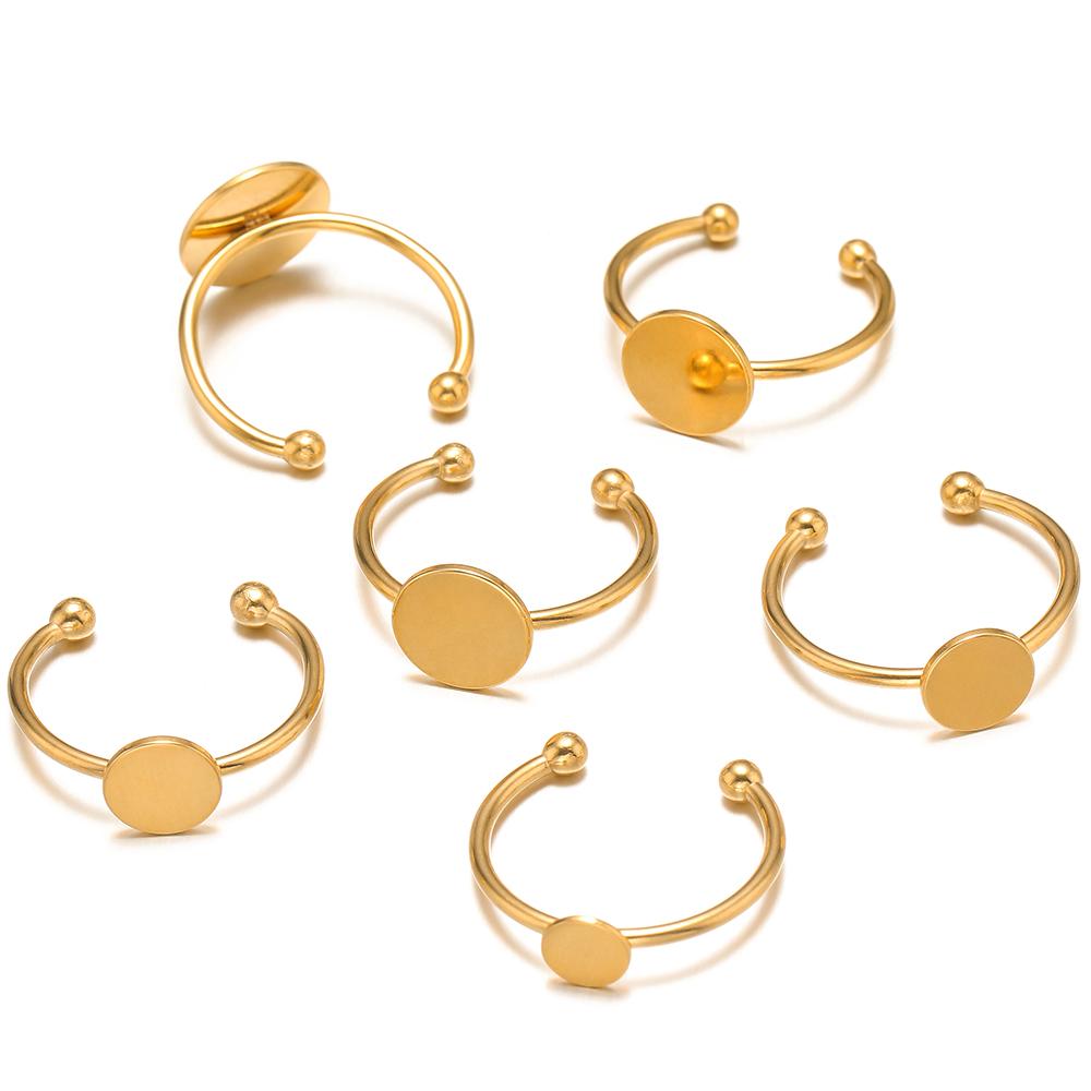 10Pcs No Fade Stainless Steel 6/8/10/12mm Rings Setting Cabochon Cameo Tray Bezel Blank Bases Jewelry Making Supplies Findings