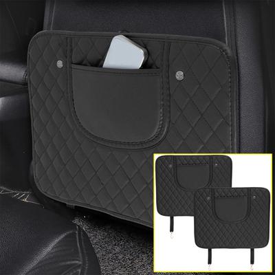 2 Pièces PU Cuir Voiture Anti Coup de Pied Tapis Protecteur Coussin Auto Siège Arrière Protecteur Housse Organisateur de Siège Arrière avec Sac de Rangement Imperméable