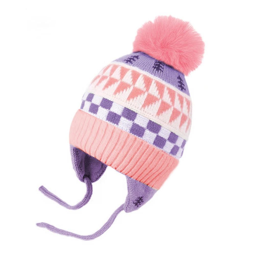 Jacquard Baby Knitted Hat Hairball Kids Earmuffs Cap Fashion Children Beanies Cap  Windproof