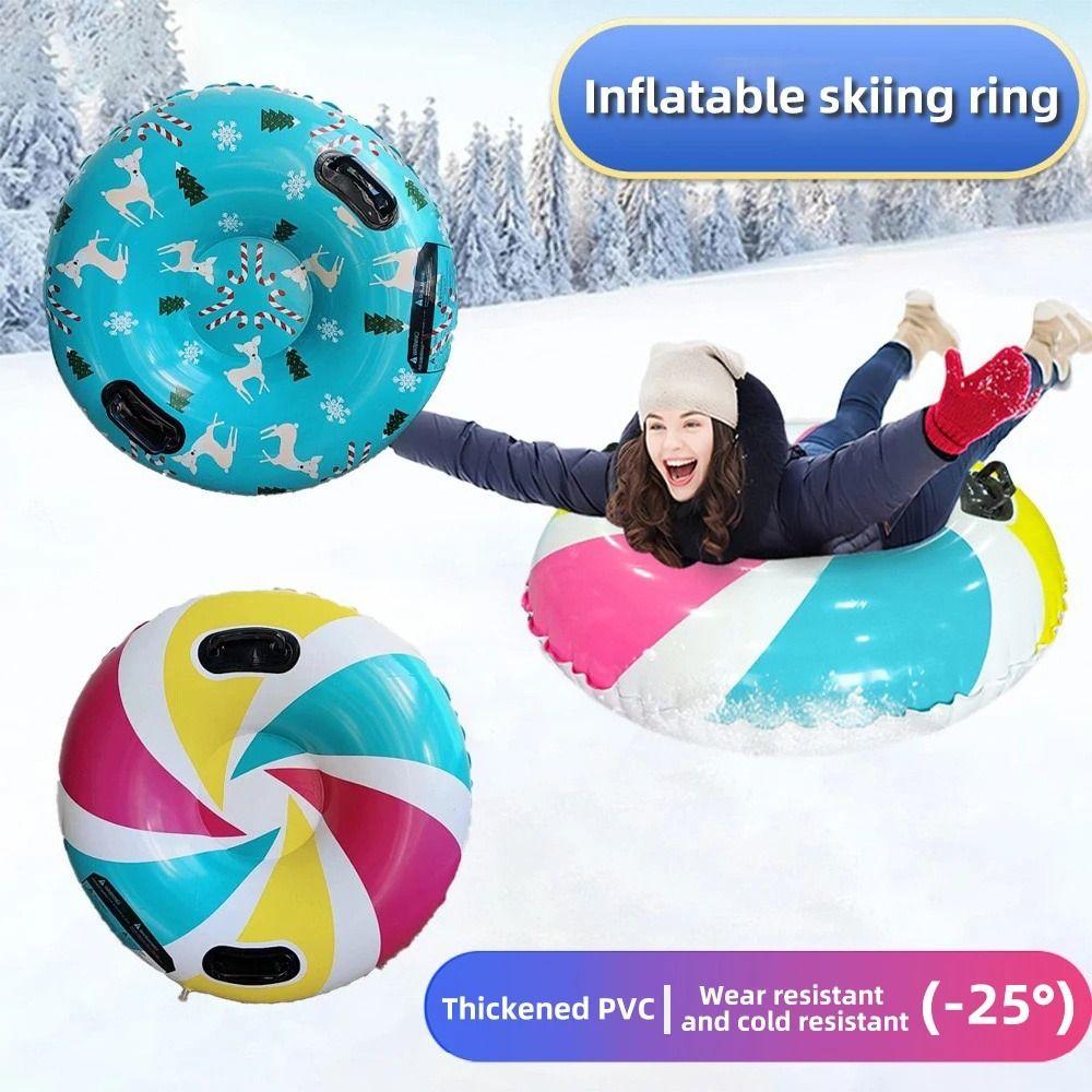 PVC Inflatable Ski Ring with Handle Winter Snow Tube Practical Snow Sledge Skiing Accessories