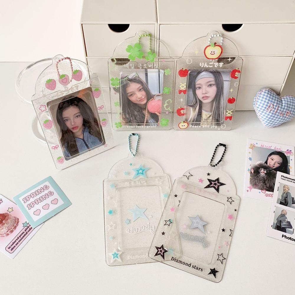 Star Strawberry ID Photo Photocard Frame Keychain Pendant Card Protective Case  School Stationery