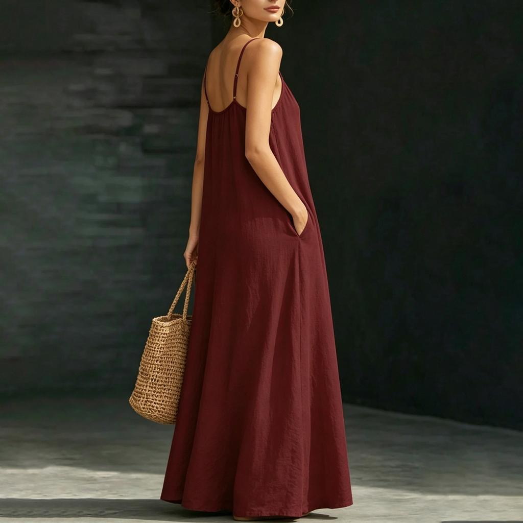Women's Summer Fashion Sleeveless Beach Strap Loose Casual Long Vacation Dress