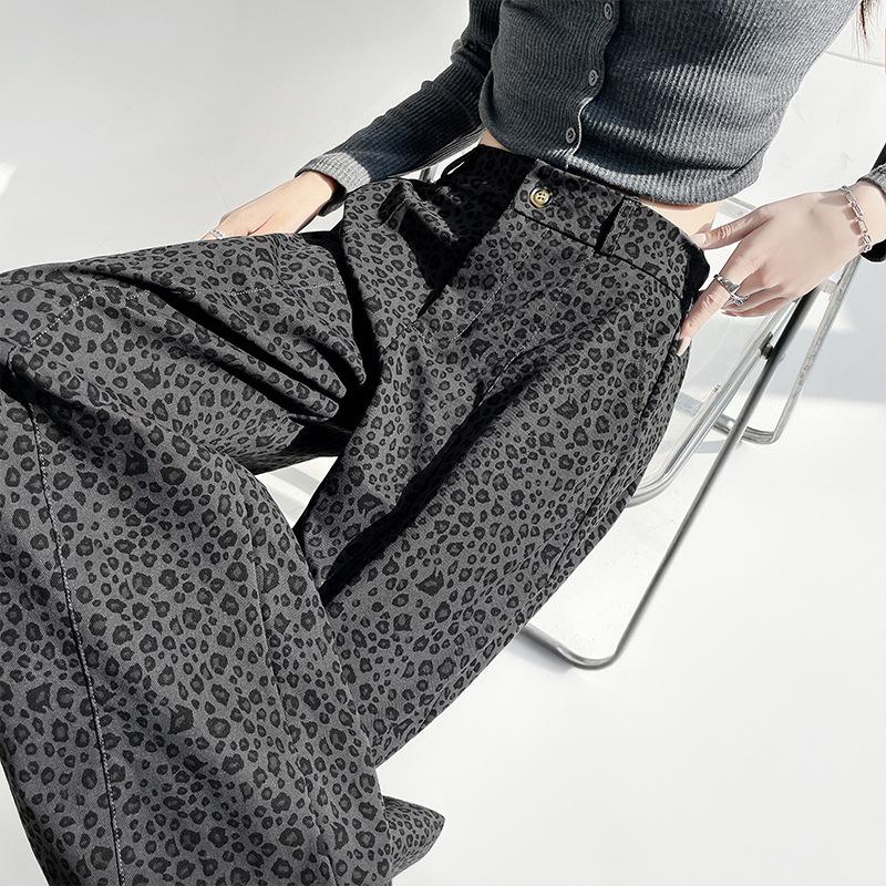American Retro Leopard Print High-Waist Wide-Leg Pants - Spring 2026 Collection for Women