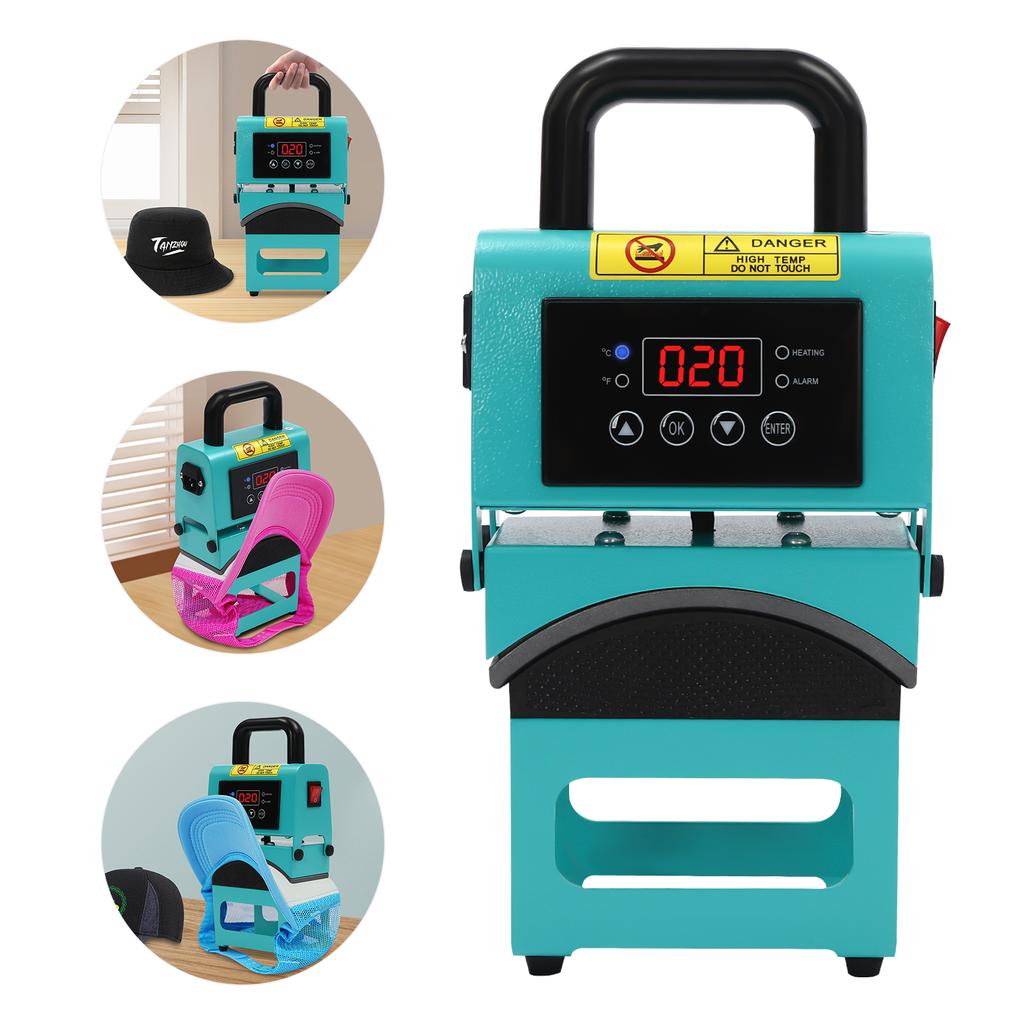 Blue Cap Press Machine, Heat Press Machine for Caps, Mini Easy Hat Press Machine, Aluminum, Iron, Silicone, Electroplating