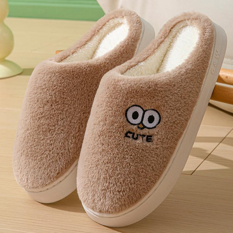 Fashion Winter Cute Cotton Slippers Women Indoor House Warm Casual Big Eyes Non Slip Sofe Sole Couple Slides Platform Bottom Home Shoes