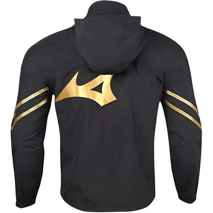 Mizuno Wasserdicht Atmungsaktiv Winddicht Kapuze Reißverschlussdesign Langarmjacke Herrenjacken Schwarz Gold P2CE26Z109