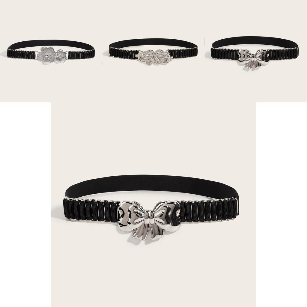 Slim Metal Waist Belt For Women With Adjustable Elastic Design For Dress Enhancement