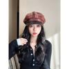 Women S Plaid Octagonal Hat Large Head Circumference Vintage Style Autumn Winter Cap