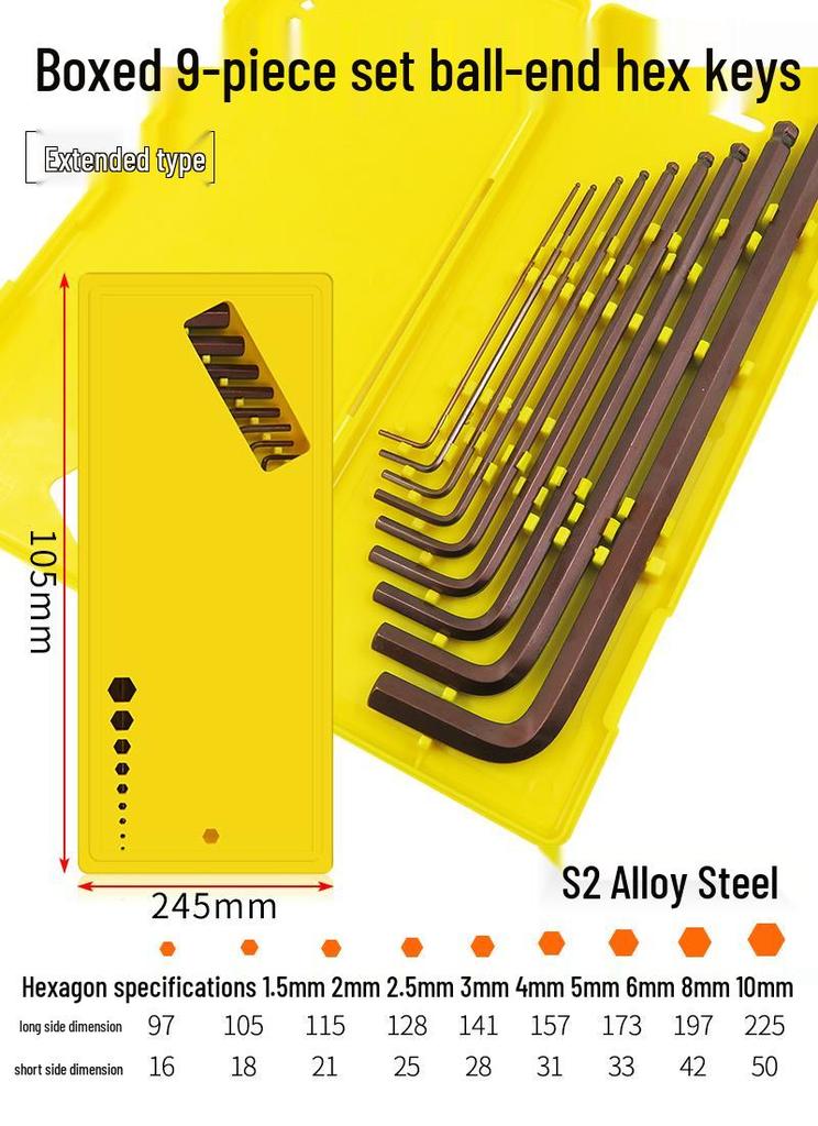 Industrial Color Hex Wrench Set: Chrome Vanadium Ball Head, Torx, Phillips, Star, Medium-Long, Foldable, Multi-Purpose.