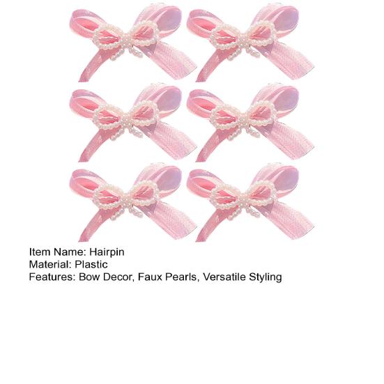 6Pcs Girl Hairpin Hand-Sewn Bow Hair Clip with Imitation Pearl Beads Macaron Color Safe Scalp-friendly Hairpin Hair Accessories