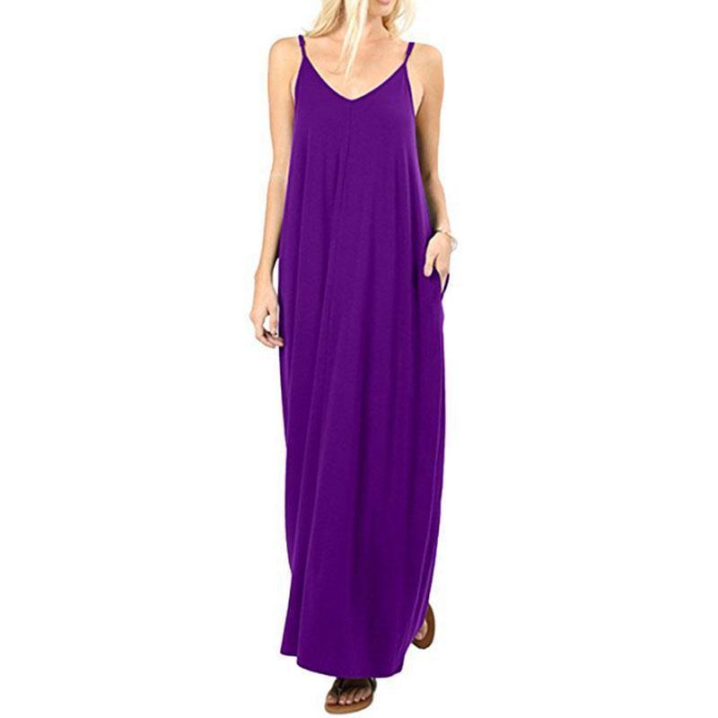 Elegant Women V-neck Long Beachwear Spaghetti Strap Cocktail Maxi Sundress