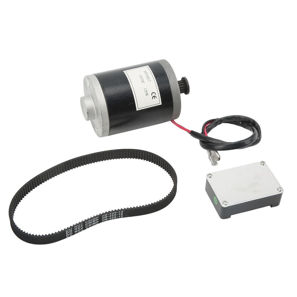 Brushed DC Motor 120W Strong Aluminum Alloy Low Noise Pure Copper Coil 24VDC Motor with Belt Controller for Bike