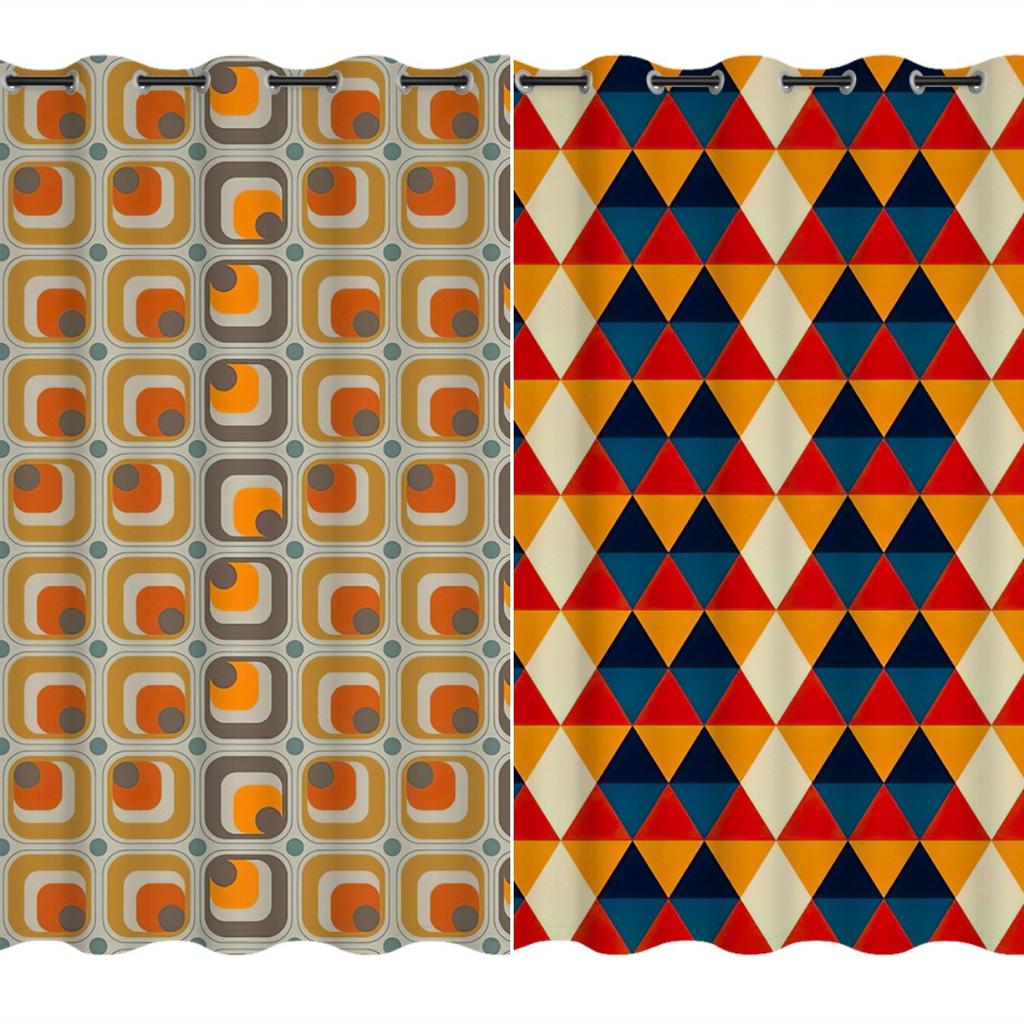 2Panels Colored Pigment Abstract Curtains Geometric Pattern Curtains for Bedroom Living Room Kitchen Window Blinds Cortinas