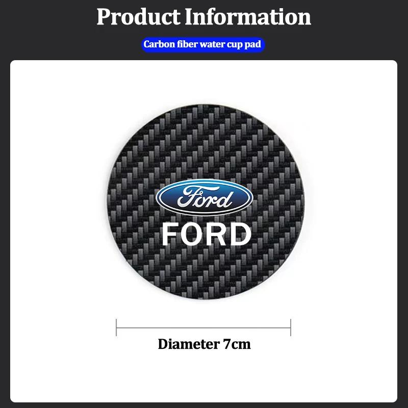New 2026 Car Sticker 2Pcs Carbon Fiber Coaster Car Water Cup Anti-slip Pad Mat Auto Interior For Ford Focus Fiesta Mondeo Transi