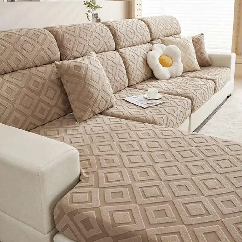 Jacquard-Sofabezüge aus elastischem Polarfleece, 1/2/3/4-Sitzer, L-förmiger Eckcouch-Schonbezug, Schnittsofa-Matratze