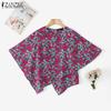 ZANZEA Women Casual 3.4 Sleeve Loose Floral Print Irregular Blouse