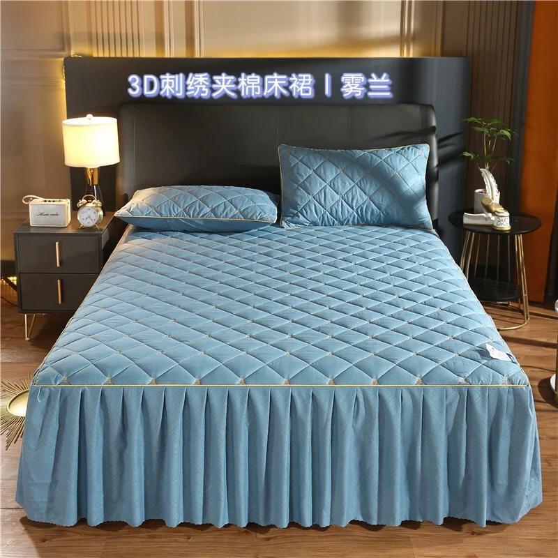 Luxusní tlustá růžová prošívaná přehoz na postel Queen Size Nordic Vysoce kvalitní přehoz s plisovaným okrajem na postel Vyšívací přehozy na postel