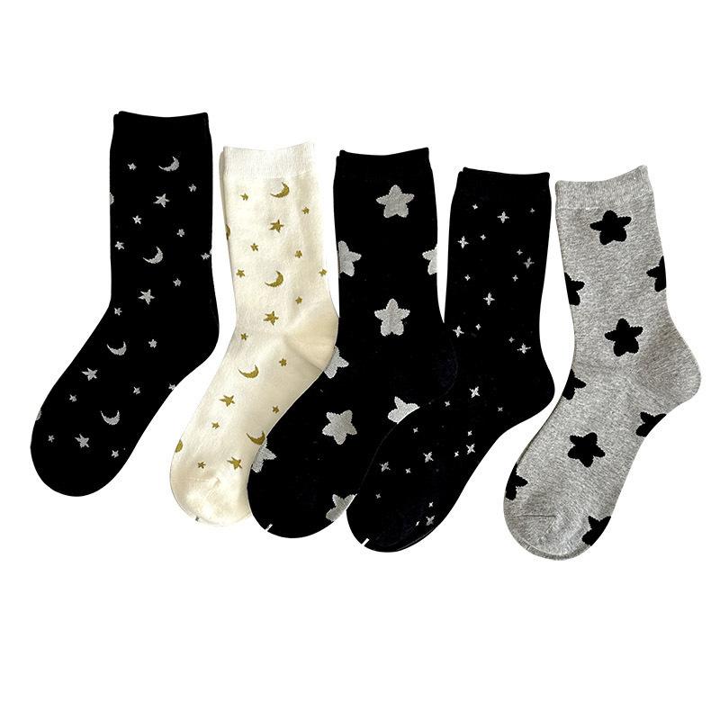 Star and Moon Polka Dot Socks for Women's Mid-calf In Autumn, Cute and Sweet Pile Socks, Trendy Long Socks