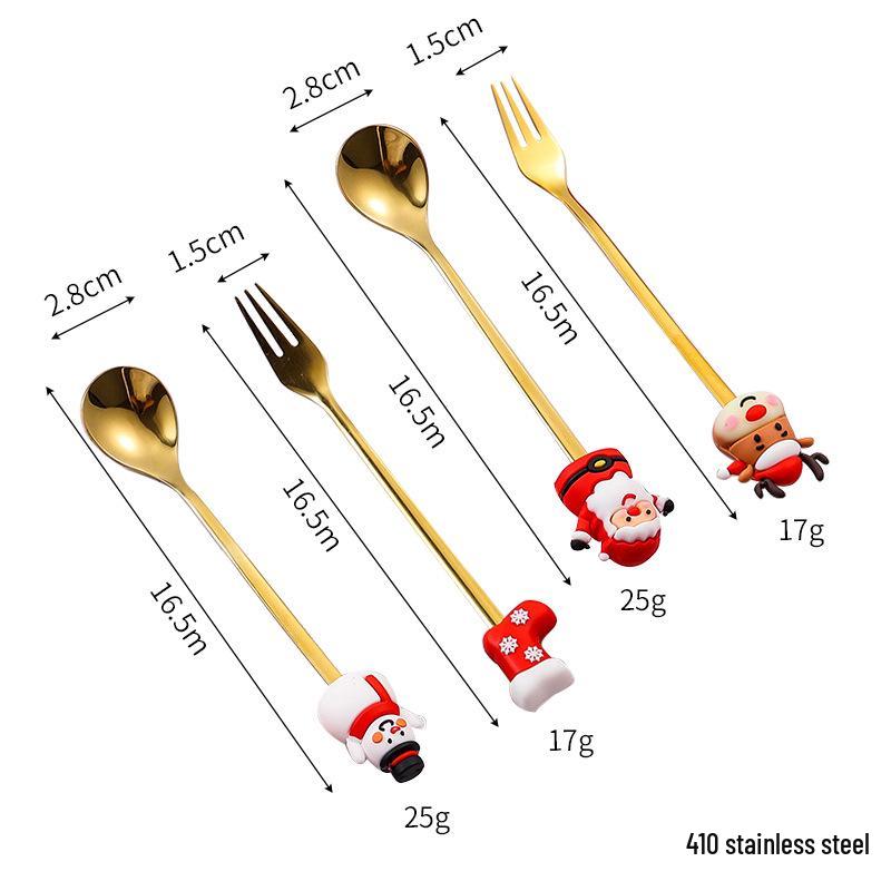 Stainless Steel Christmas Cutlery Set: Cute Spoon, Fork, and Stirring Spoon for Coffee & Fruit
