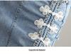Damen Perlenbesetzter High-Waist Denimrock - Sommer 2025 Schlitz A-Linien-Stil