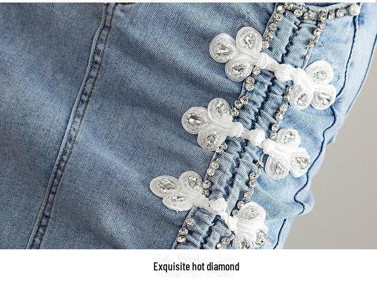 Damen Perlenbesetzter High-Waist Denimrock - Sommer 2025 Schlitz A-Linien-Stil