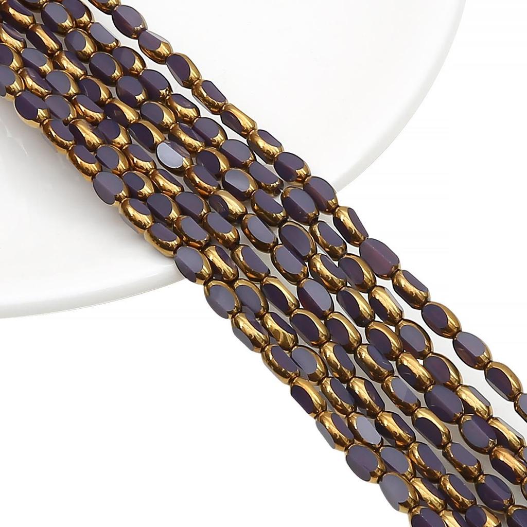 Oval Faceted Gold-Edged Glass Crystal Rice Beads for Jewelry Making