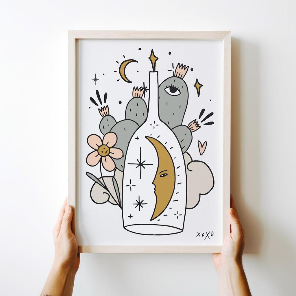Plakat ilustracja księżyc kaktus