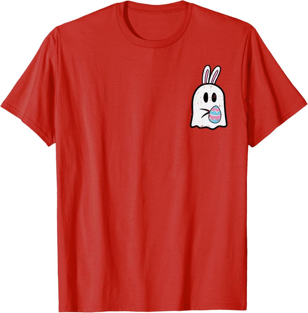 Easter Ghost Bunny Pocket Funny Egg Graphic Tee Soft Cotton Casual T-Shirt for Men Women
