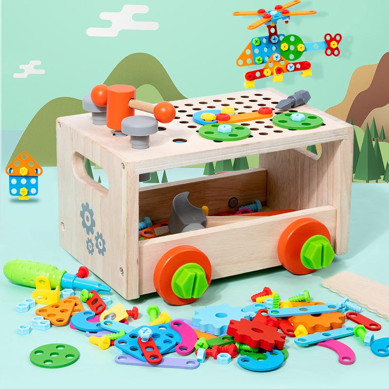 Children's Wooden Dismantling and Assembly Tool Combination Set Tool Cart Multifunctional with Electric Screwdriver Tool Cart Toy