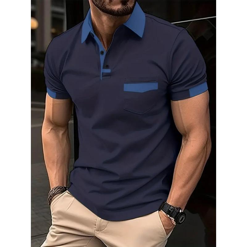 Summer Men's Fashion Breathable Color Block Pocket Men's POLO Shirt Sports Polo
