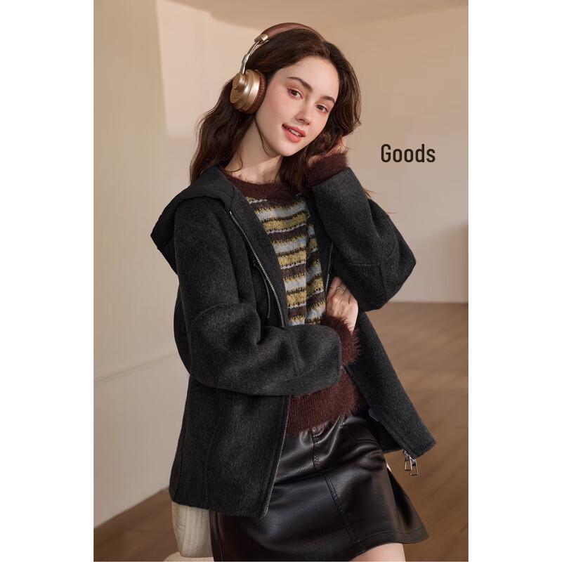 Betu Women's Winter Hooded Wool Blend Zip Coat