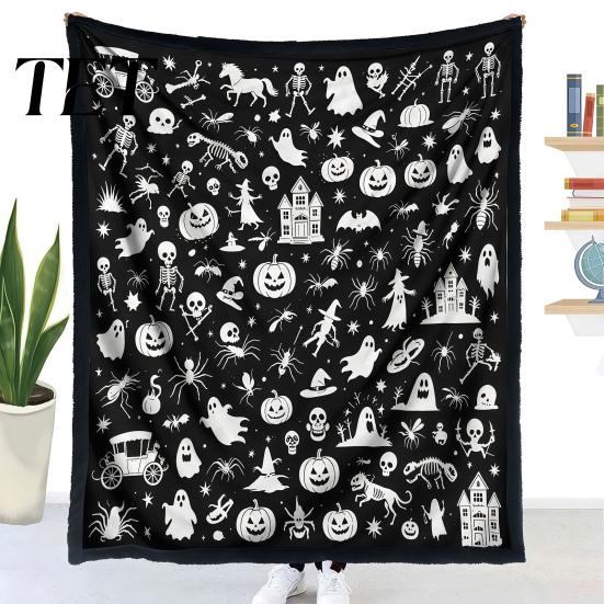 Cozy Warm Throw for Sofa Halloween DIY Coloring Blanket with 24 Markers, Washable Blanket, Color Art Therapy Relaxation Your Own Spooky Pattern